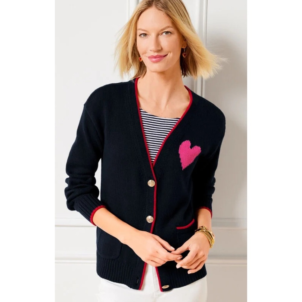 Talbots V-Neck Cardigan Tipped Heart